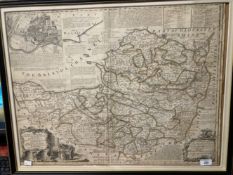 maps: 18th cent. County Map of Somerset, with it's two divisions, hundreds, and with an inset of the