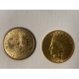 Coins: 1912 US gold ten dollar coin (16.71g.) in good order. Plus a Sacagawea dollar.