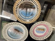 Nelson: 19th cent. German ribbon frames showing HMS Victory in Portsmouth. 8ins. (3)