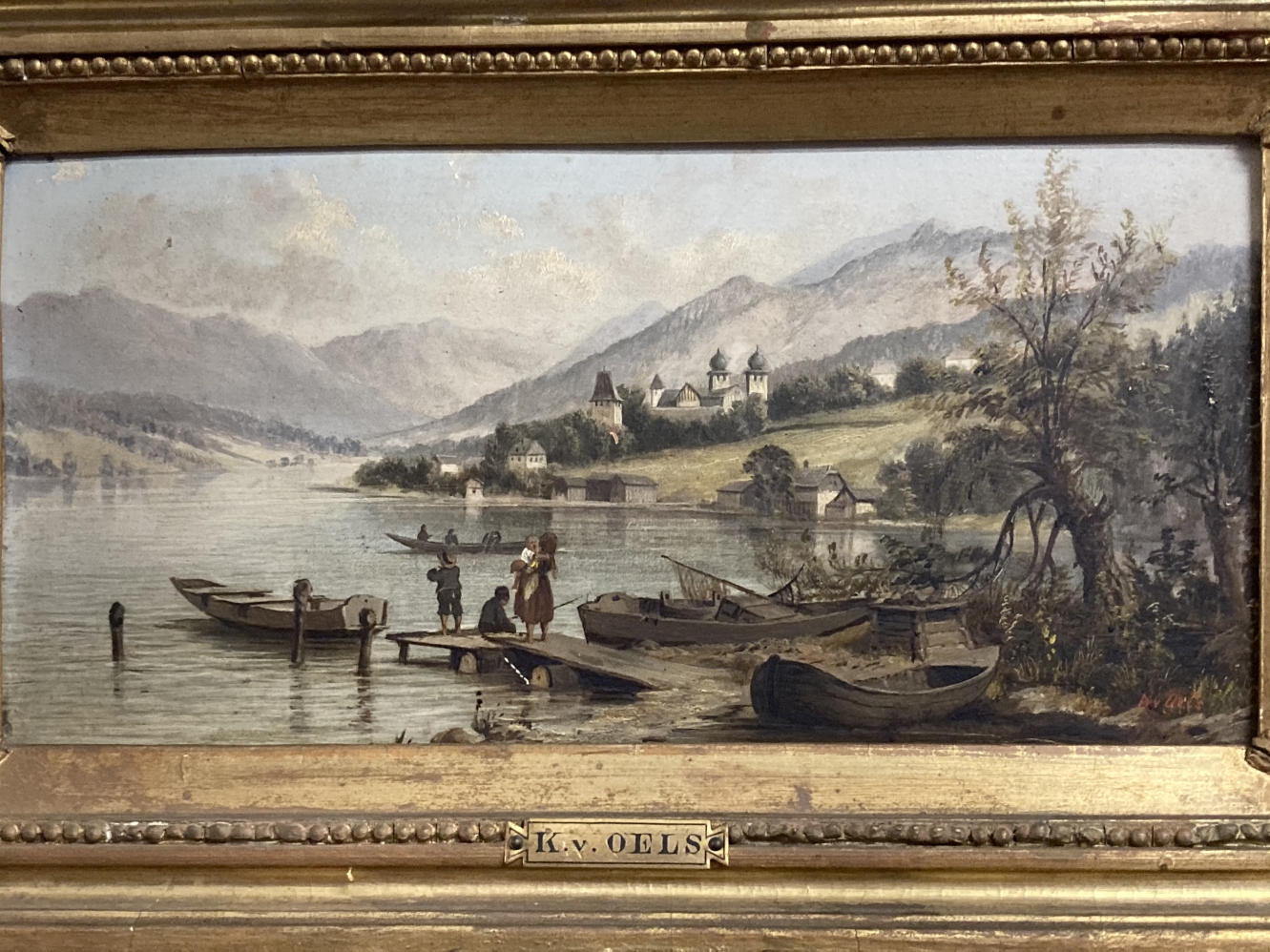 19th cent. Continental School: Oil on board, label on reverse 'At Chiemsee' showing figures and - Image 2 of 3