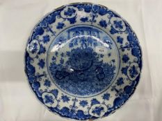 18th cent. De Klaauw delft charger tea tree pattern, underside rim circle and star shapes, signed De