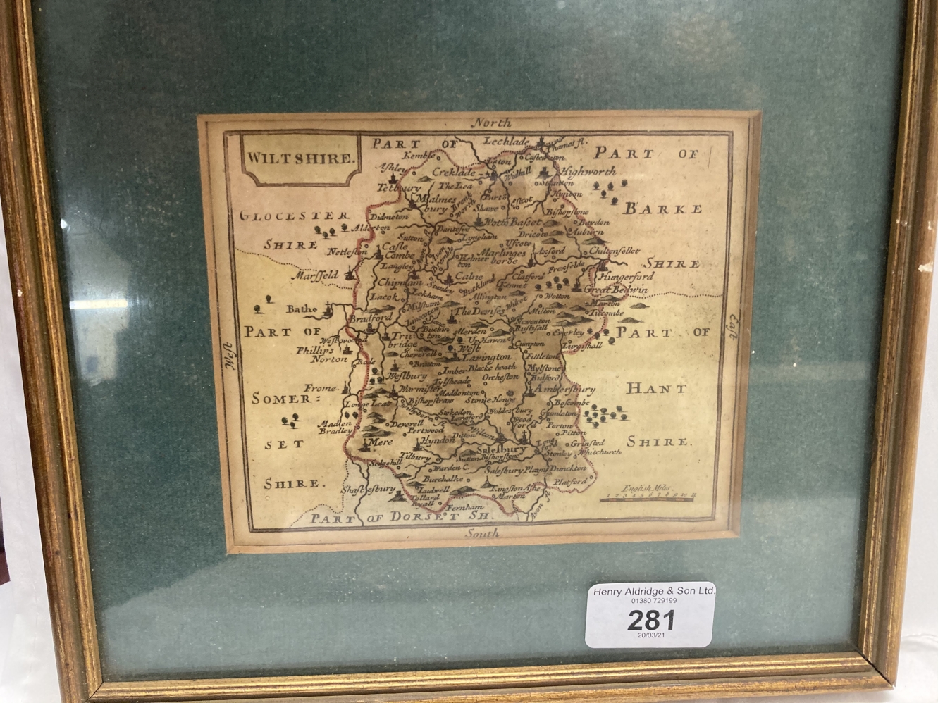 Antique Maps: Emmanuel Bowen hand coloured map of Wiltshire 1785, most likely taken from William