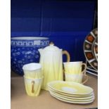 Early 20th cent. Ceramics: Shelley 'Cloisello' ware blue/white jardiniere, Foley China part coffee