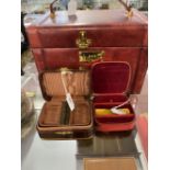 20th cent. Leather jewellery box, ladies travel case plus one other.