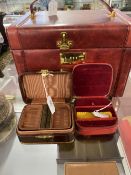 20th cent. Leather jewellery box, ladies travel case plus one other.