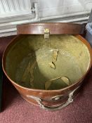 Early 20th cent. Leather hatbox, strap A/F. Dia. 20ins. Height 9ins.