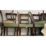 19th cent. Rosewood chairs (4) with fluted legs and green upholstery, plus two mahogany salon