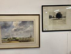 Hubert Schroeder: Black and white etching 'My Waking View', plus Geoffrey Clarke watercolour. (2)