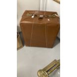 Vintage Luggage: Oblong leather suitcase with shot silk lining. 23ins. x 19ins. x 12ins.