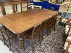 @19th cent. Mahogany extending table with turned legs and one leaf. 6ft. 6ins. x 4ft extended.