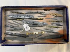 Toys: Tremo and Dinky Waterline Warships, including Submarines. Thirty one in total in blue Tremo