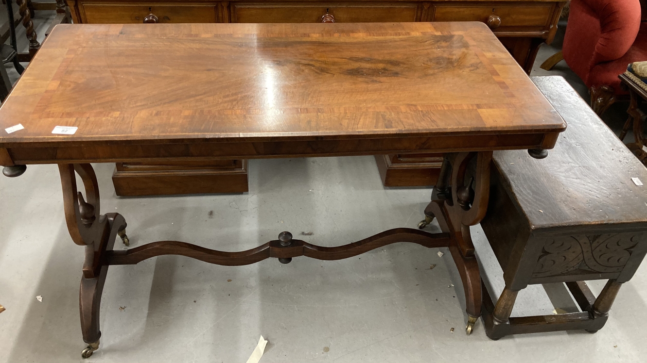 19th cent. Aesthetic mahogany serving table with lyre supports.
