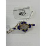 Jewellery: Opal lapis and diamond bar brooch, 45.5mm long bar, central design is a rhomboid cut