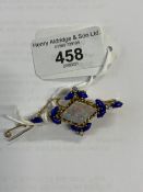 Jewellery: Opal lapis and diamond bar brooch, 45.5mm long bar, central design is a rhomboid cut