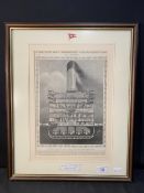 R.M.S. OLYMPIC: Period cross sectional print showing Titanic's sister, circa 1909, framed and