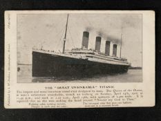 R.M.S. TITANIC: S.W. Robbins of Bristol postcard of Titanic.