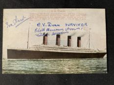 R.M.S. TITANIC: Post-disaster card later signed by survivors Bertram Dean, Edith Haisman, and Eva