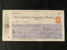 R.M.S. TITANIC: Titanic relief fund cheque to the family of Henry Cotterill, a Second-Class