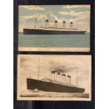 R.M.S. TITANIC: Unusual artist's postcard of Titanic at sea, plus one other pre-disaster