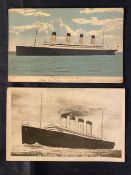 R.M.S. TITANIC: Unusual artist's postcard of Titanic at sea, plus one other pre-disaster