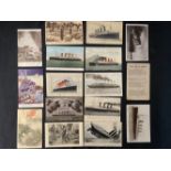 CUNARD: R.M.S. Lusitania postcards to include unusual bas-relief and an example signed by