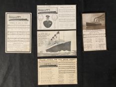 R.M.S. TITANIC: Nearer My God to Thee postcards (4). Plus Tichnor Brothers card of the liner at