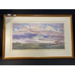 OCEAN LINER: Limited edition print, signed by Rodney Charman, Queen Mary II plus Canberra inbound to