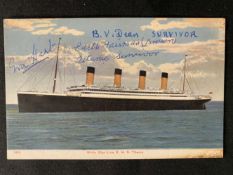 R.M.S. TITANIC: Pre-maiden voyage postcard, later signed by survivors Eva Hart, Bertram Dean, and