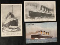 R.M.S. TITANIC: Post-disaster postcards including J. Salmon. (3)
