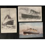 R.M.S. TITANIC: Post-disaster postcards including J. Salmon. (3)