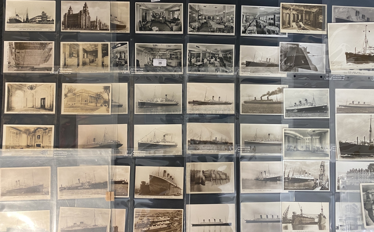 OCEAN LINER: A collection of approximately fifty original black and white postcards - White Star