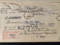 R.M.S. TITANIC: Extremely rare money order from Ahernes Exchange and Shipping Office in Queenstown