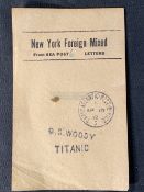 R.M.S. TITANIC: A rare Postal facing slip from a mail bag on board the R.M.S. Titanic, slip