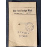 R.M.S. TITANIC: A rare Postal facing slip from a mail bag on board the R.M.S. Titanic, slip