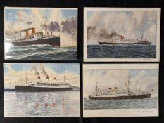 OCEAN LINER: Set of four 20th Century watercolours one signed J. Guthrie with modern handwritten