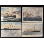 OCEAN LINER: Set of four 20th Century watercolours one signed J. Guthrie with modern handwritten