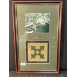 R.M.S. OLYMPIC: Original linoleum tile from the liner's barber shop, framed and glazed. (Frame