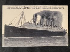 R.M.S. TITANIC: Post disaster postcard of the ill-fated liner with related message dated April