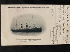 R.M.S. OLYMPIC: Unusual St. Paul/St. Louis postcard, postally used September 6th 1912 "And glad to