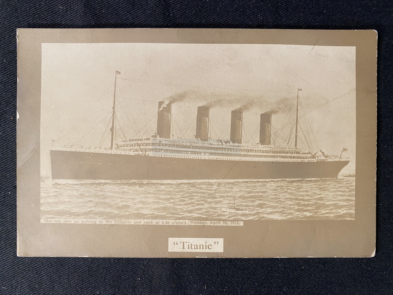 R.M.S. TITANIC: Rare post-disaster privately printed postcard of Titanic at sea. - Image 2 of 2
