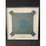 R.M.S. OLYMPIC: Blue/green ground linoleum tile contained within a box frame. Tile 14½ins. x 14½