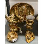 Royal Winton: Grimwades gold lustreware sugar bowl, teapot, milk jug, urn, cruet set and hors d'