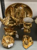 Royal Winton: Grimwades gold lustreware sugar bowl, teapot, milk jug, urn, cruet set and hors d'