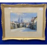 Noel Harry Leaver: Watercolour on paper 'An Ancient Flemish Town', signed bottom right. 14ins. x