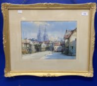 Noel Harry Leaver: Watercolour on paper 'An Ancient Flemish Town', signed bottom right. 14ins. x