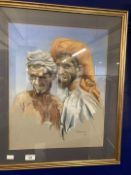 20th cent. Omani School, pastel of two men signed R. Dimmin '76. 15ins. x 19ins.