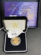 Numismatics: Gold coin Elizabeth II Proof Sovereign 2003. Boxed.