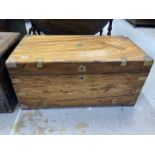 Campaign Furniture: 19th cent. Brass bound camphor wood trunk from the estate of the late General