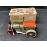 Toys: Tinplate Steamroller by Brimtoy Pocketoy clockwork key wind. Boxed.