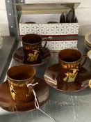 20th cent. Ceramics: Royal Doulton Kingsware, Pied Piper pattern, Demitasse cups and saucers, coffee